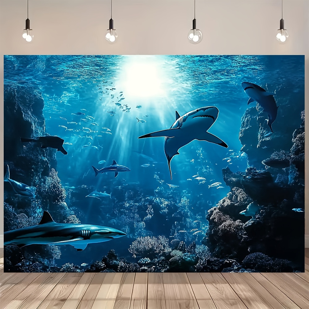 Aquarium Marine Blue - 웅장한 심해 상어 벽걸이 태피스트리, 푸른
