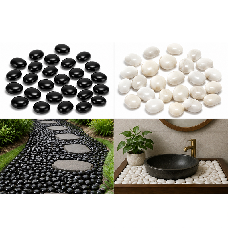 Aquarium Marine Stone - 흰색&검정색 광택 강돌 200g-400g, 어항 수족관